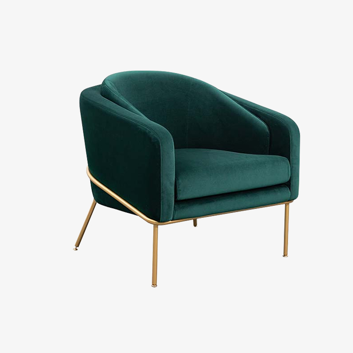 Contemporary Green Velvet Upholstered Lounge Chair Fåtölj med guldben