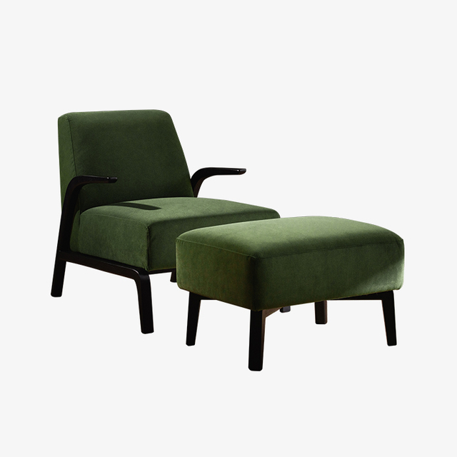 Modern Green Velvet Arm Lounge Chair med ottoman