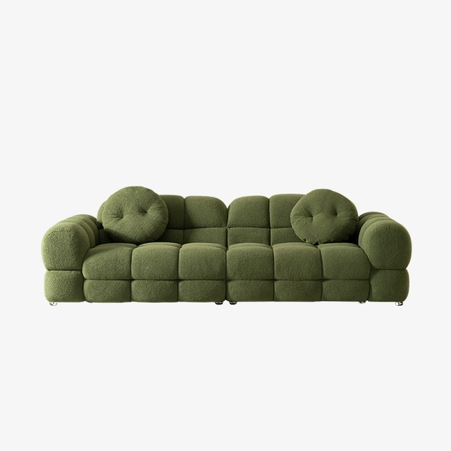 Modern stil grön latsoffa Sherpa-tyg tresits marshmallowsoffa med kuddar för vardagsrummet