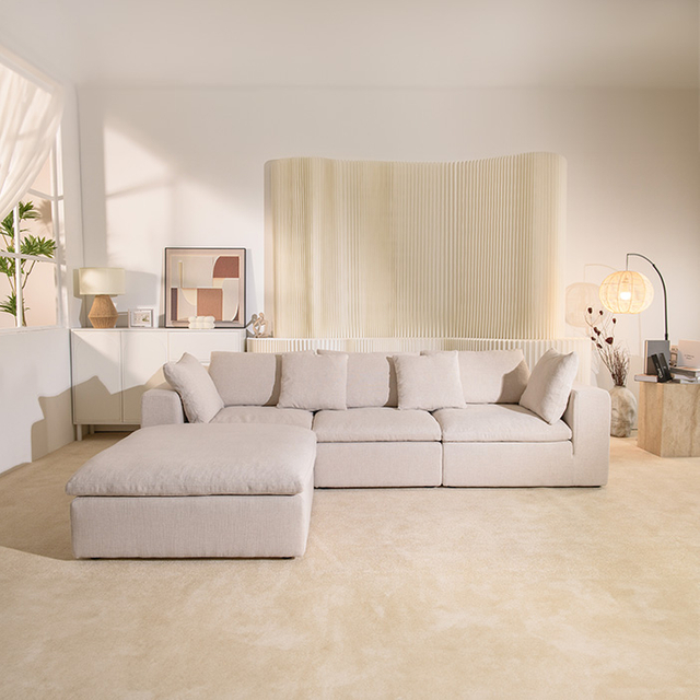 Modern vit 4-delad sektionssoffa med dunfyllda kuddar/kuddar Bekväm soffa