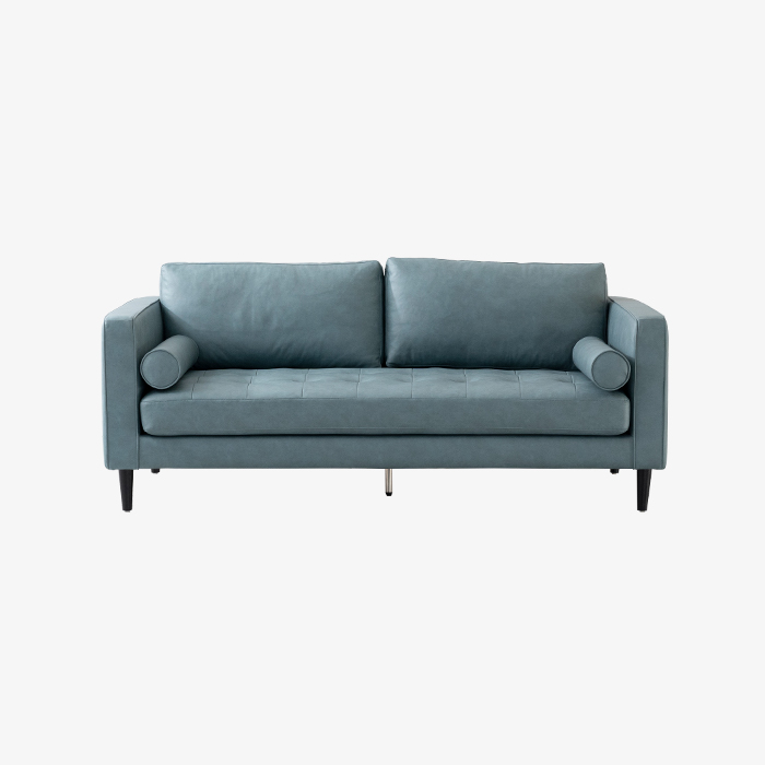 Blå modern läder 2-sits soffa med kuddar för vardagsrum