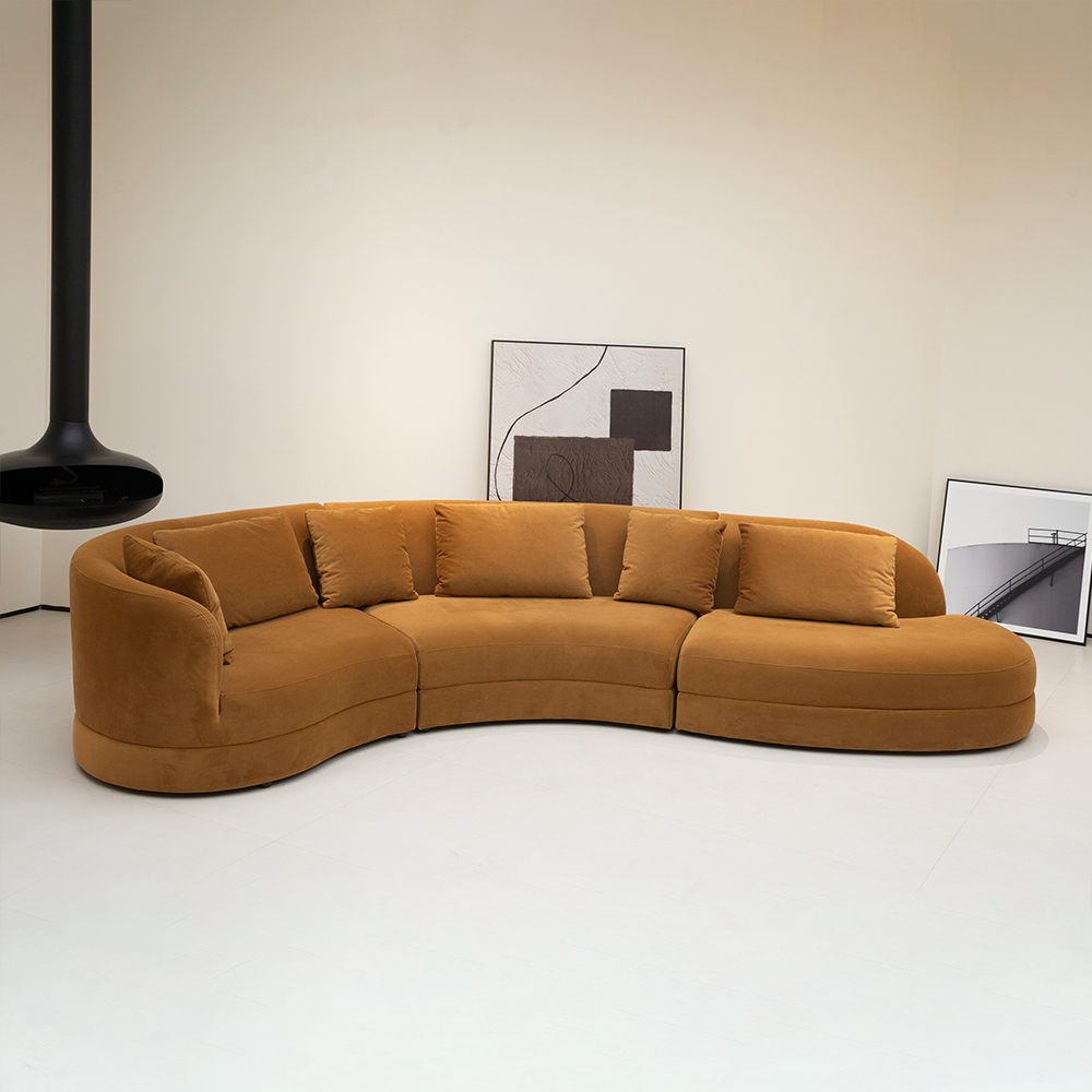 Modern samtida Chenille tyg böjd sektionssoffa soffa tre sits för vardagsrum