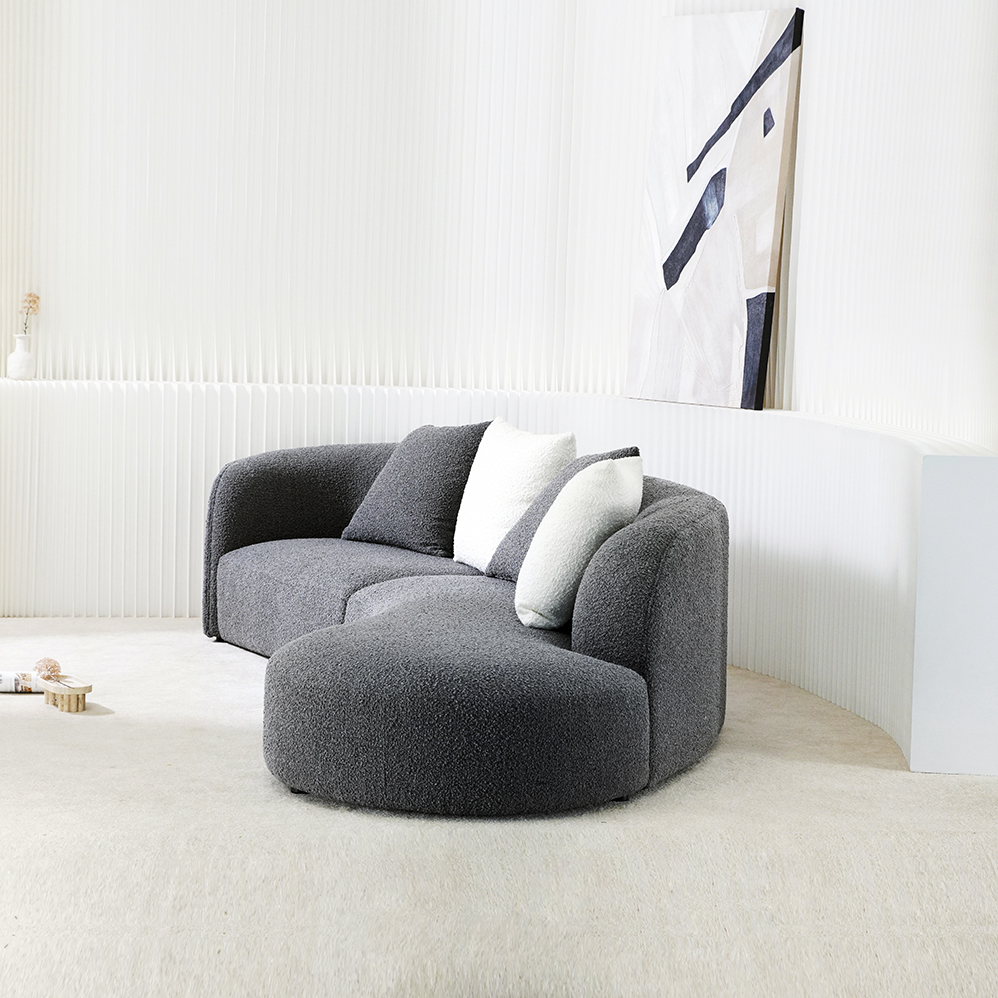 Modern Böjd soffa Vardagsrum Vit sammet Sektionerad Boucle Tyg Väntar Creative Curve Soffset För Hus Skönhetssalong Lägenhet