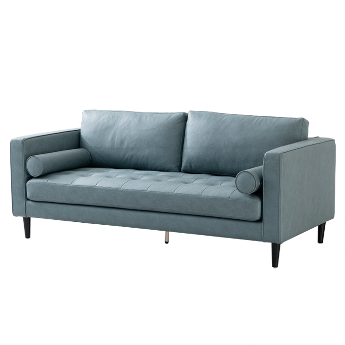 Blå modern läder 2-sits soffa med kuddar för vardagsrum