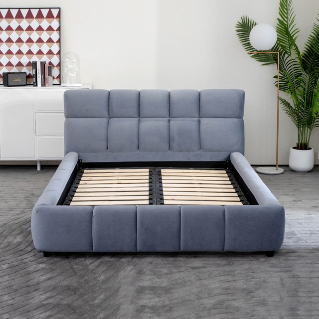 Velvet Block Twin Size Bed Stoppad plattformssäng